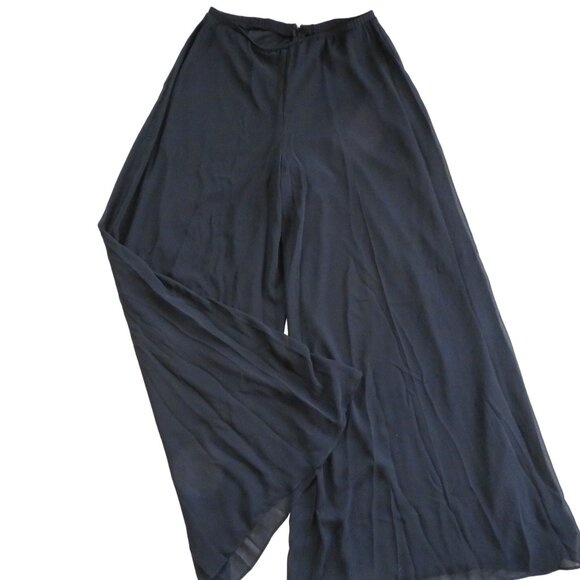 Vintage 80s MSK Black Wide Leg Pants Womens Sheer Overlay Palazzo Evening Party - Picture 4 of 10